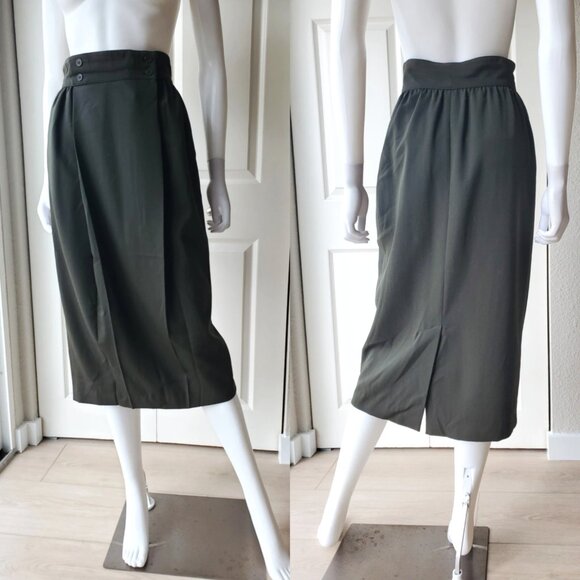 Christian Dior Separates Dark Green 100% Wool Midi Skirt Size 6 - Picture 2 of 9